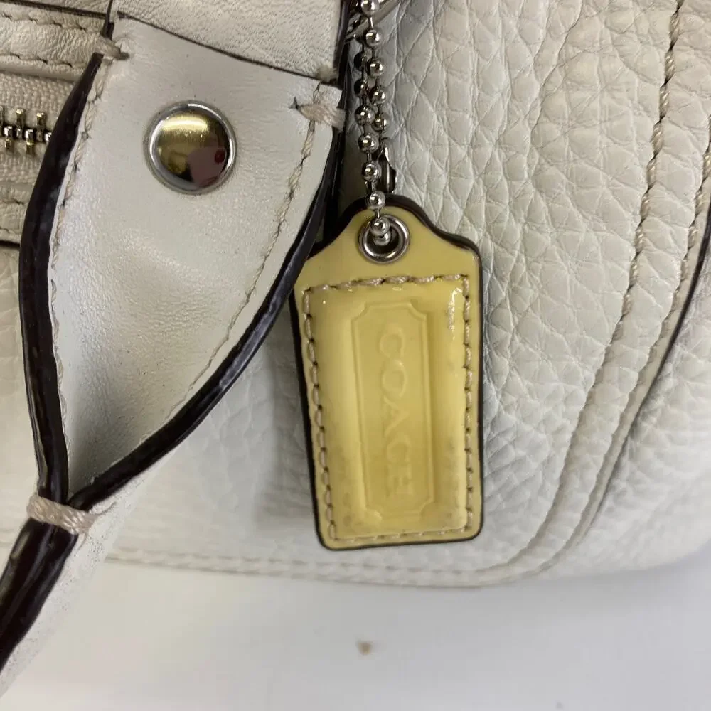 COACH F14686 WHITE AND YELLOW PEBBLEED LEATHER HANDBAG